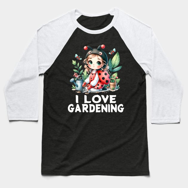 cute girl ladybug who little gardener I love gardening lover spring and summer earth Plant a Flower Day dot day Baseball T-Shirt by First Phenixs